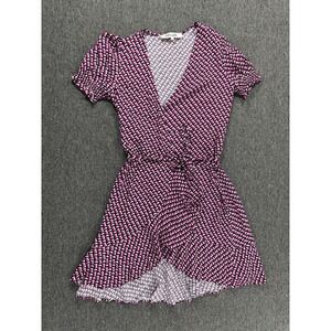 Diane Von Furstenberg Dress Womens XS Pink Black Wrap Ruffle Hem Geometric Print